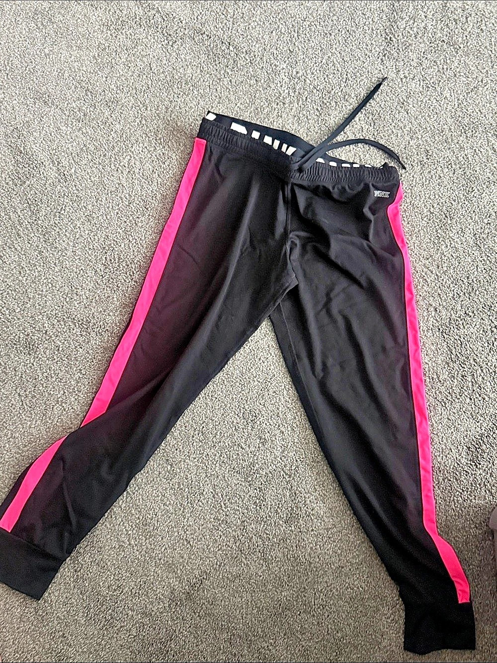 PINK Ultimate Color Block Track Pants in Black & Large Like New